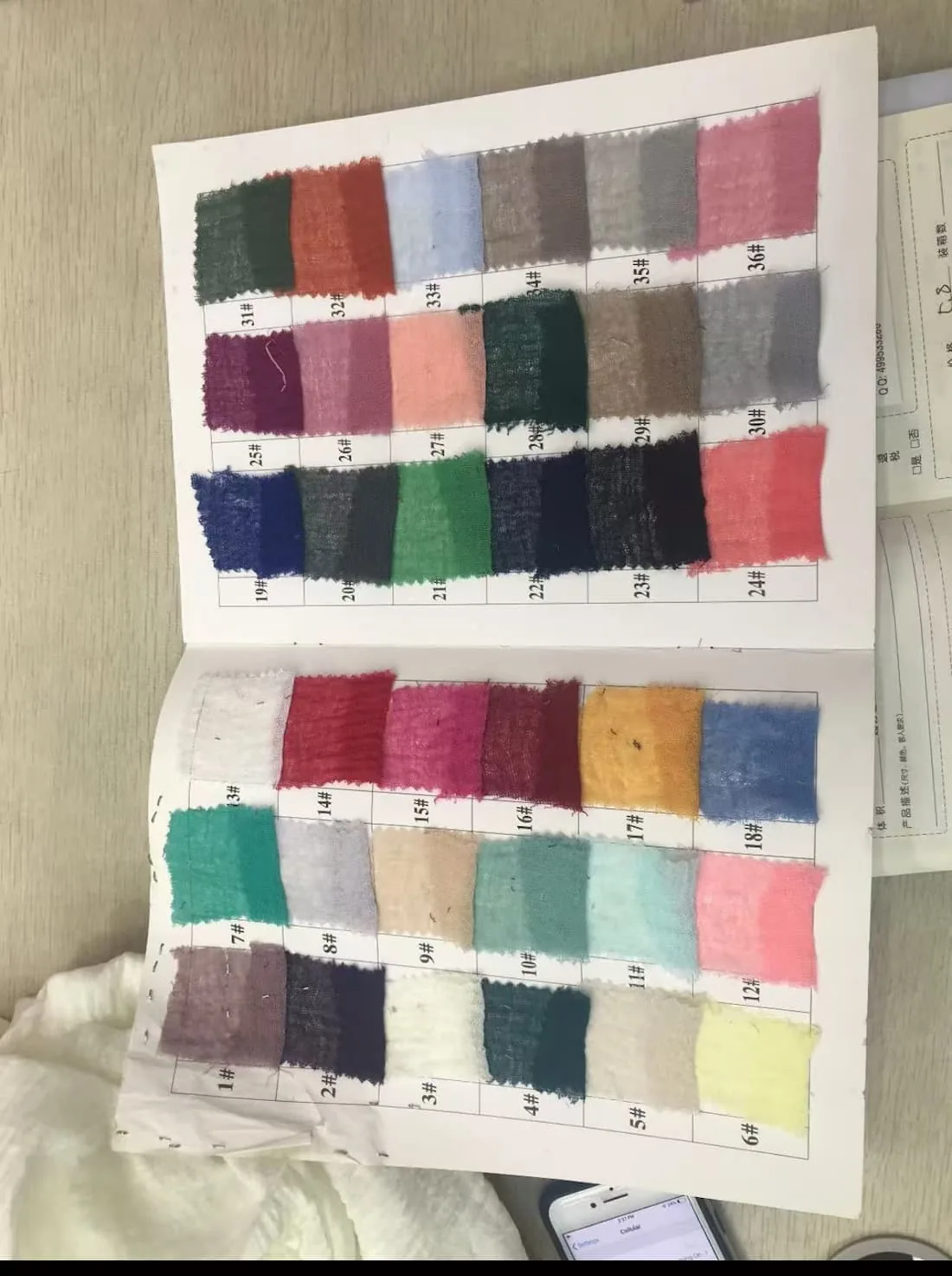 OEM sample review — fabric colour card