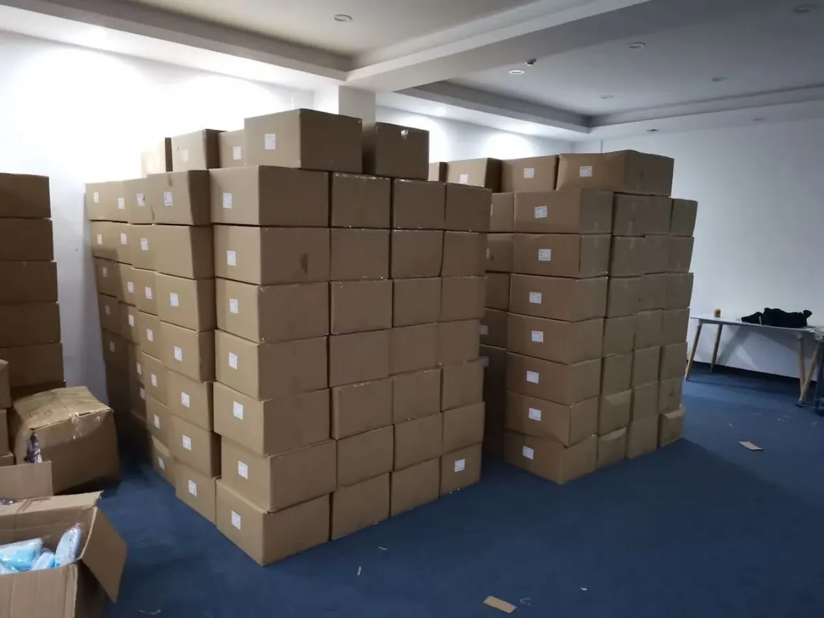 Supplier cartons grouped and labelled in a China consolidation warehouse before export